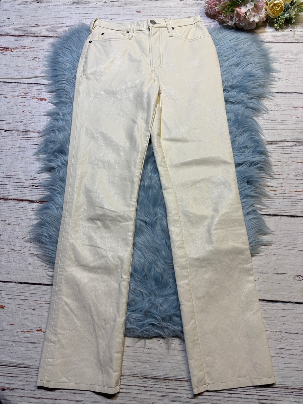 Frame High N Tight Straight Leg Recycled Leather Bone Pants sz 26